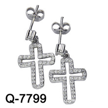 925 Sterling Silver Micro Setting Cross Earring (Q-7799)